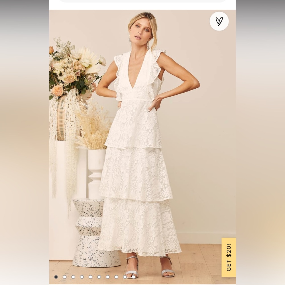 Molinetto White Lace Ruffled Tiered Sleeveless Maxi Dress lulu